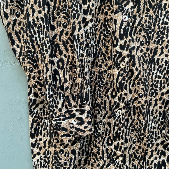 Style Exchange Vintage Satin Animal Leopard Cheetah Print Tunic Blouse Womens 80 - Picture 4 of 9